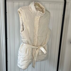 Cream Puffer Vest with Belt